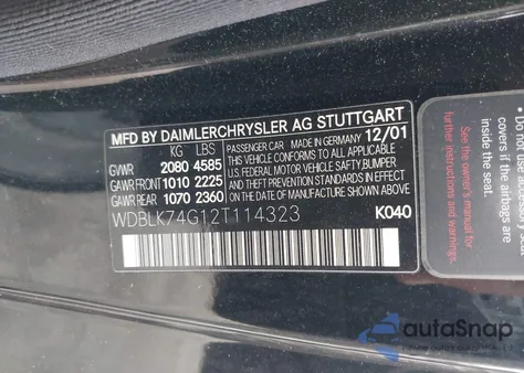 2002 Mercedes-Benz Clk 55 Amg from USA, damaged, VIN WDBLK74G12T114323